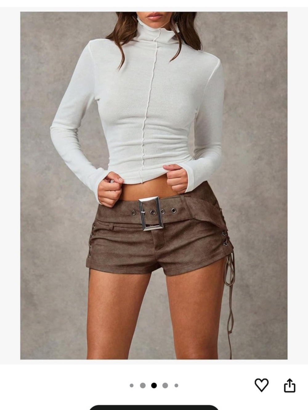 Brown Distressed Leather Micro Shorts in Brown